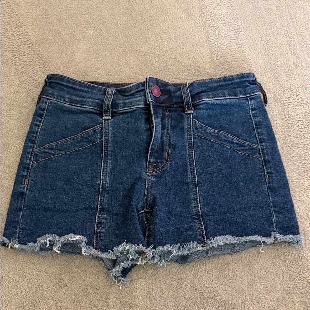 American Eagle Outfitters Dark Indigo Frayed Hem Denim Shorts